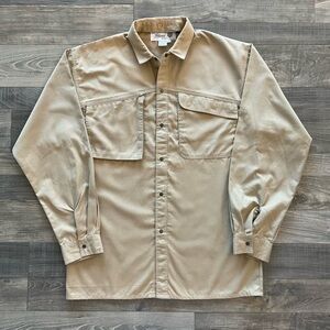 VTG Filene's Boston Work Shirt Men’s MEDIUM Khaki Snap Closure Button Off Collar